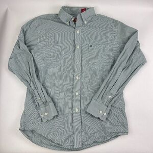 Izod Luxury Sport Button Down Shirt Mens Medium Green Striped